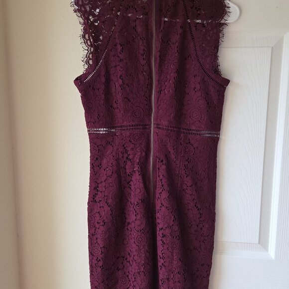 Bardot Dress‎ 6 Burgundy Lace Panel NWT Wine Knee Length - Picture 5 of 7